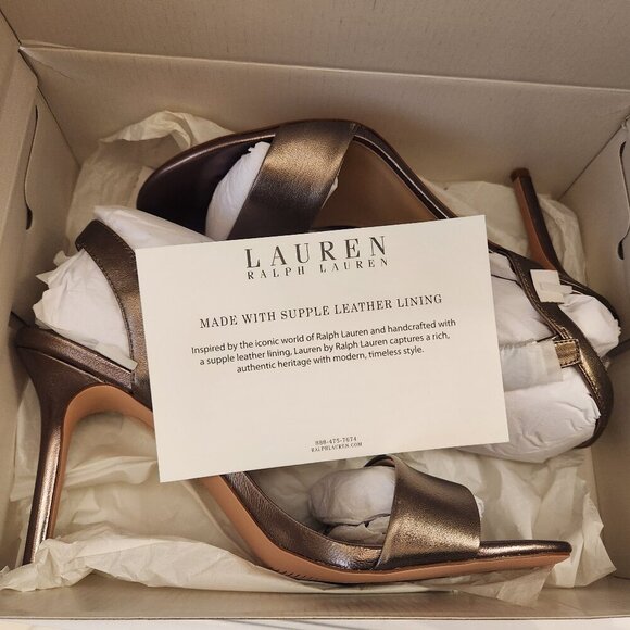Ralph Lauren " Gwen" Metallic Nappa Leather Gold Heeled Sandals. NIB. Size 11 - Picture 11 of 13